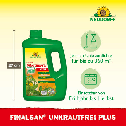 Neudorff Finalsan UnkrautFrei Plus Concentrate, a powerful weed killer that works right down to the root. Fast-acting weed remover, 1 x 2 liters, green