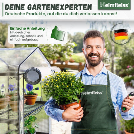 Heimfleiss® 4-level plastic greenhouse | Small balcony greenhouse | Storm- and winter-proof garden propagator | Plant tent made of plastic and metal frame | Propagation shelf for balcony greenhouse