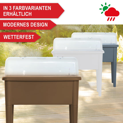 Onbest raised bed/cold frame – with cover/water indicator – made of robust plastic – ideal for garden/patio/balcony – raised herb bed for growing – planter including garden tools (Coffee)