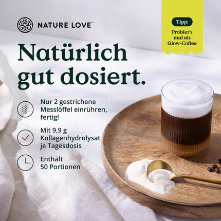 NATURE LOVE® Premium Collagen Powder with Hyaluronic Acid and Elastin - 500g Collagen - Peptides Type 1 and 3 - Tasteless - Collagen from pasture-fed cattle - Laboratory-tested