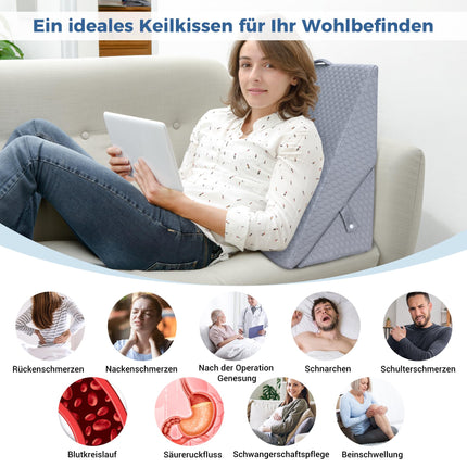 INFANZIA Adjustable Wedge Pillow, High-Density Foam Reading Pillow for Bed and Sofa, Ergonomic Pillow for Reflux Sleep Apnea, Leg Pillow - Perfect Back Cushion for Gaming, Reading (Gray)