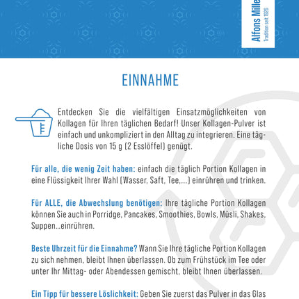 100% pure collagen powder – collagen peptides – collagen protein – Millers Alpha-Gel 1000 g – no additives – tasteless – collagen powder made in Germany