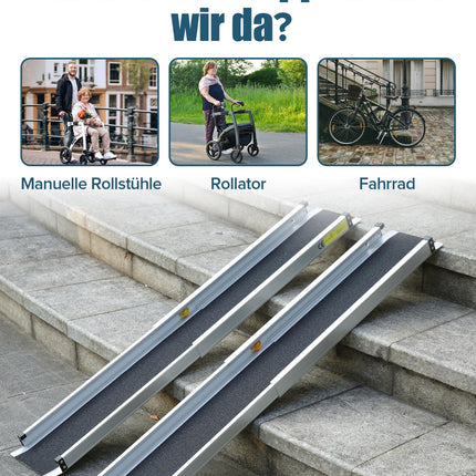 FoundGo 2 pcs. Telescopic Wheelchair Ramp [Max. 300kg 74.5/121cm] Aluminum Ramp Non-Slip Telescopic Ramp Including Carrying Bag for Manual Wheelchair Stairs Bicycle