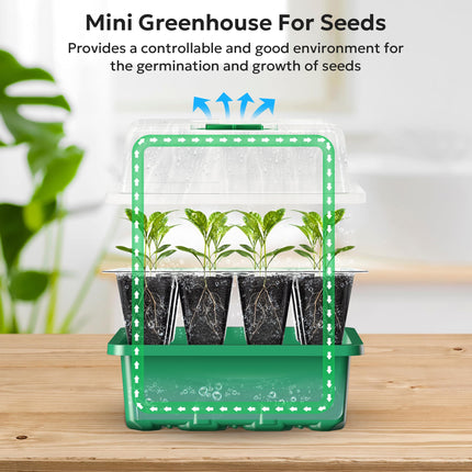 MIXC Indoor Greenhouse Propagator 10 Pieces 120 Cells Mini Greenhouse Small Growing Set Growing Tray with Ventilation and Shatter-Proof Lid for Seedling Plant, Green