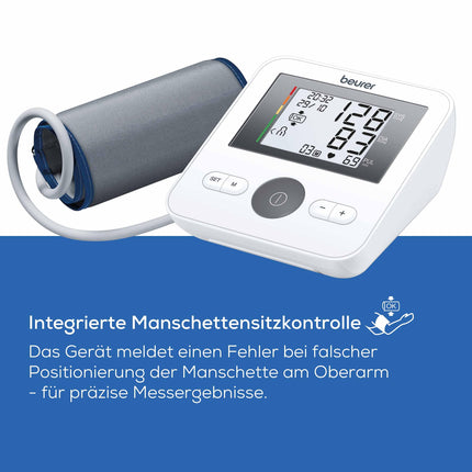 Beurer BM 27 upper arm blood pressure monitor with cuff fit control, clinically validated, for upper arm circumferences of 22-42 cm, risk indicator, arrhythmia detection, notification of application errors