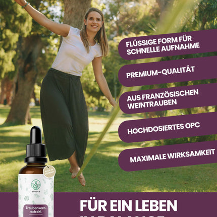 OPC Grape Seed Extract Drops – 50 ml – Highly concentrated from French grapes – Vegan &amp; alcohol-free – from Germany