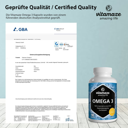 Omega 3 capsules, high-dose, 400 mg EPA &amp; 300 mg DHA in triglyceride form for 3 months, 1 capsule per day, 1000 mg fish oil from sustainable fishing, highest bioavailability, Made in Germany