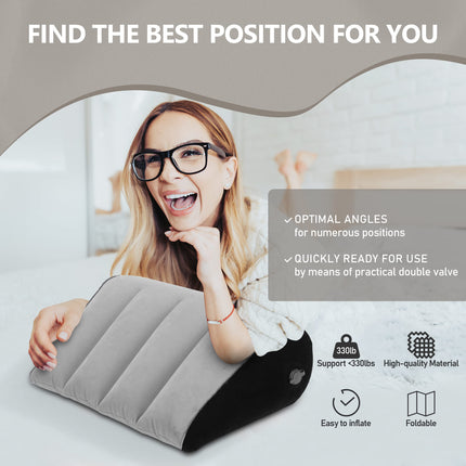 Prosixtoy Portable Wedge Pillow Inflatable Pillow - Body Positioner Bed Wedges, Lightweight Wedge Pillow Lumbar Pillow for Sleeping, Leg Raiser, Bed, Travel, Camping Backrest Reading Pillow (Gray)