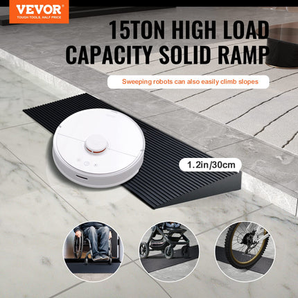 VEVOR Threshold Ramp Solid Rubber Door Threshold Ramp Max. Load Capacity up to 15T Curb Ramp 90x20x3cm Wheelchair Ramp with Double-Sided Adhesive Tape Access Ramp Rubber Ramp Self-Cutting
