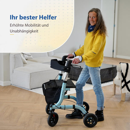 Safe Age Rollator foldable and lightweight with seat - walking aid for seniors, rollator for the home indoor &amp; outdoor - with backrest and walking stick holder