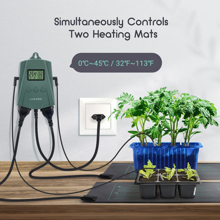 Luxbird Heating Mat with Thermostat Controller for Plants and Seedling Germination, Heat Mat Set, 2 Pieces 21W Indoor Greenhouse Heat Mat 10"x20.75", Automatic Temperature Control