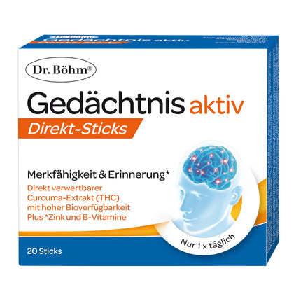Dr. Böhm Memory Active Direct Sticks: For memory, recall, and mental performance with turmeric extract, B vitamins, zinc, and lecithin complex, 20 sticks