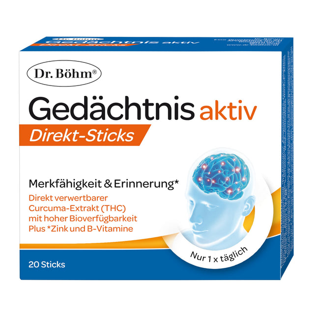 Dr. Böhm Memory Active Direct Sticks: For memory, recall, and mental performance with turmeric extract, B vitamins, zinc, and lecithin complex, 20 sticks
