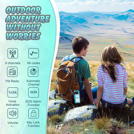 Walkie Talkie Rechargeable Set of 4, Long Range PMR Walkie Talkie, FM Radio with SOS Alarm &amp; LED Flashlight, Walkie Talkies for Adults with VOX, Suitable for Outdoor Adventures, Cycling, Travel
