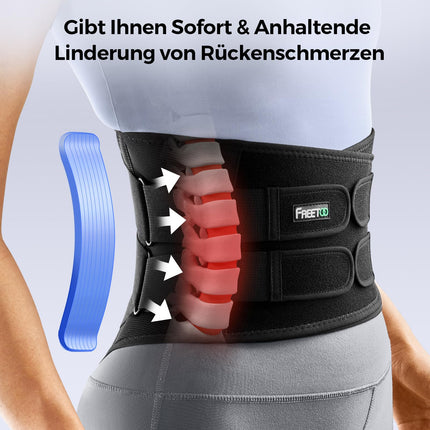 FREETOO Back Support Belt with 7 Metal Supports, Comfortable Back Brace for Men and Women with Removable 3D Lumbar Pad for Lower Back, Lumbar Spine, Breathable Back Belt for Work and Sports