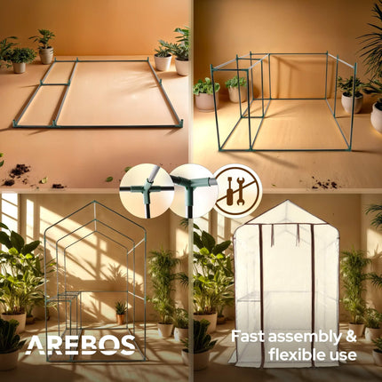 Arebos Premium film greenhouse with 2 levels - 120 x 186 x 190 cm greenhouse with shelves - space-saving, high-quality greenhouse for gardens and balconies, stable and easy to assemble