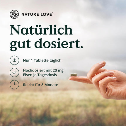 NATURE LOVE® Iron Tablets with Vitamin C - 240 Tablets - 20mg Iron and 40mg Vitamin C per Tablet - Highly Bioavailable Iron Bisglycinate (Iron Chelate) - Vegan, Produced in Germany