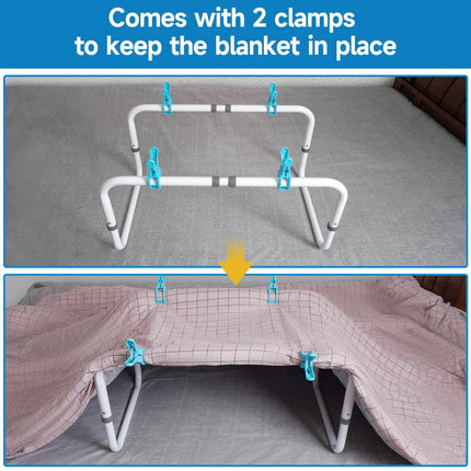 Foot Blanket Lifter, 25.2-26.8 inch Height Adjustable Bed Cradle for Feet, Foot Tent Blanket Support Holder with 4 Clips for Legs, Knees, Ankles, Post-Surgery, Arthritis