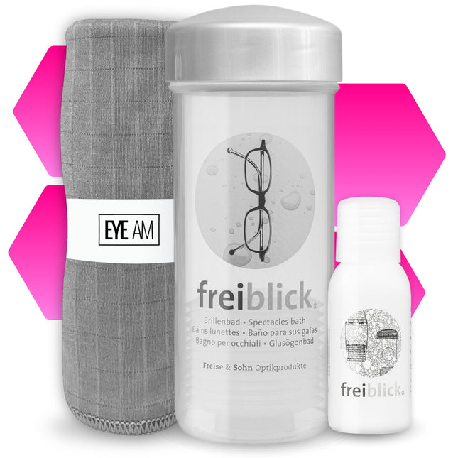 Freiblick eyeglass cleaning solution (grey) in a set with 50ml special cleaner and microfiber cloth | Eyeglass cleaning cloth in optician quality | Eyeglass cleaning for all types of glasses