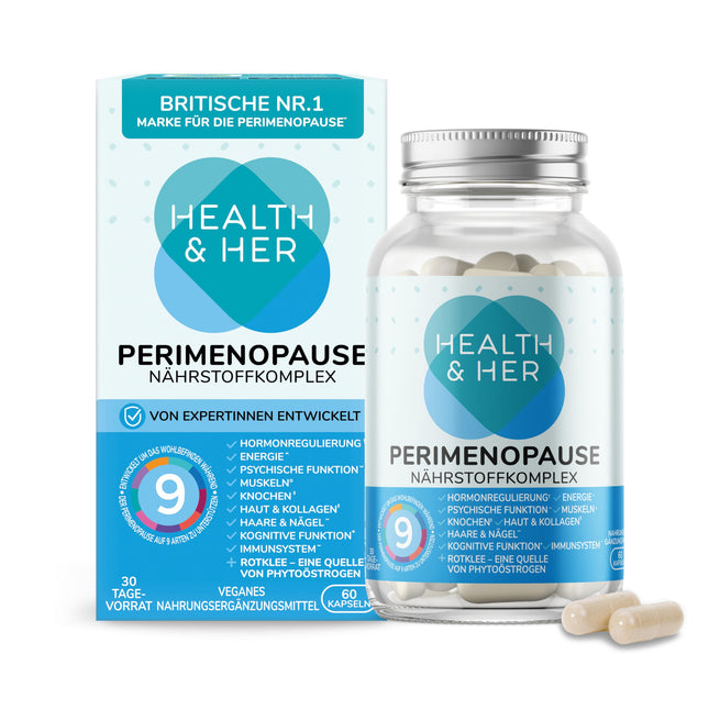Health &amp; Her Perimenopause - with 800mg red clover, 500mg yam root, iron, vitamins D3, B6 and B12, and maca extract for better hormone balance in early menopause - Menopause 60 Capsules