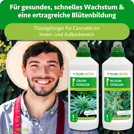 Purgrün® Cannabis Fertilizer Set 2 x 1 Liter – Fast-acting mineral formula – Full-spectrum nutrients for growth and flowering – Liquid fertilizer for indoor and outdoor use – For autoflowers, sativas, and indicas