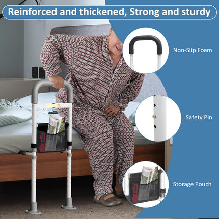 Safe bed rails for older adults, bed riser, bed rails for older people and adults, bed entry aid, height adjustable grab bar bed guard, LED sensor light