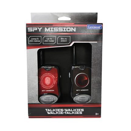Lexibook, Spy Mission, Talkies-Walkies 200m, Communication Game for Children, 2 Communication Channels, Belt Clip, Black/Red, TW12SPY