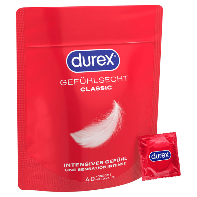 Durex Real Feel Classic Condoms – Thin condoms with an anatomical easy-on shape and lubricated with silicone gel – 40-pack (1 x 40 pieces)