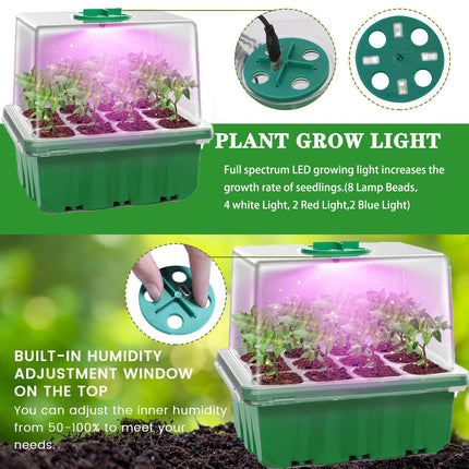 MQFORU Indoor Greenhouse Grow Box with Plant Lamp, 5 Pack 60 Cells Mini Greenhouse Grow Kit with Timing Controller Adjustable Brightness for Plant Growth and Seed Germination