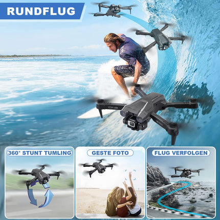 Drone with 4K Camera, Foldable RC Drone RC Quadcopter with 1080P HD Dual Camera, FPV Transmission, 2 Batteries, Gesture Control, Altitude Hold, One-Key Takeoff/Landing 3D Flips for Beginners (Black)