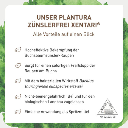 Plantura Xentari Caterpillar-Free &amp; Moth-Free against box tree moths and pest caterpillars, extremely effective &amp; biological spray, not harmful to bees, 8 x 2g sachets