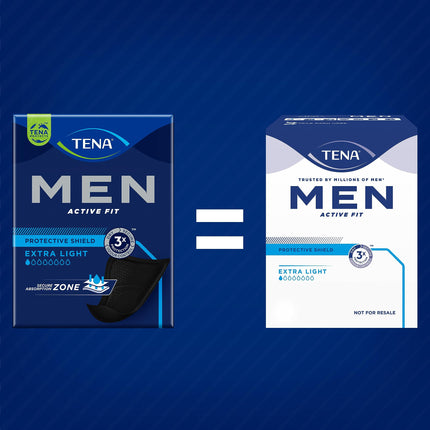 TENA MEN Protective Shield Extra Light - 112 pads in a monthly pack (8 x 14), individually wrapped - extra-thin sanitary pads for men with very light urine loss - Black