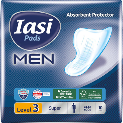 IASI Men Super Level 3, pads for mild to moderate urinary leakage in men, 10 pieces