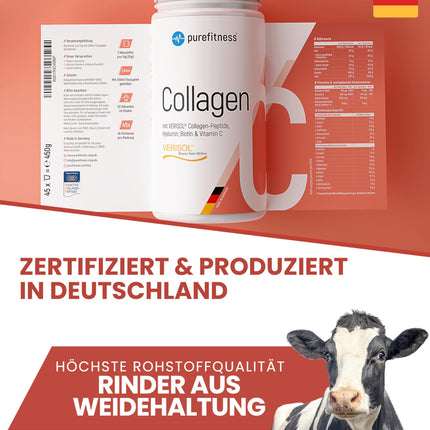 Purefitness Verisol® Collagen Powder 450 g [GRADE 1.3] with BEAUTY formula - Patented Verisol® Collagen Peptide - Collagen Powder with Hyaluronic Acid, Biotin &amp; Vitamin C