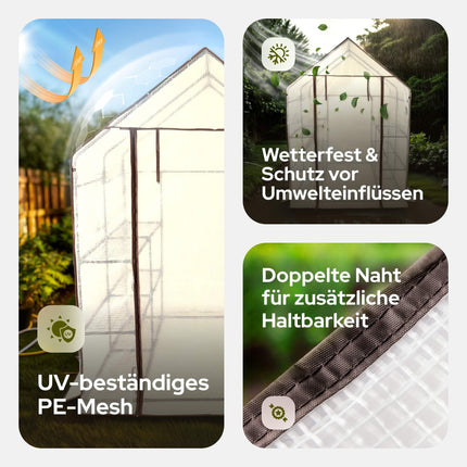 Arebos Premium Polytunnel Greenhouse with 3 Levels - 143 x 143 x 195 cm Greenhouse with Shelves &amp; Ventilation Window - Space-Saving, High-Quality Propagation House Garden Balcony Stable