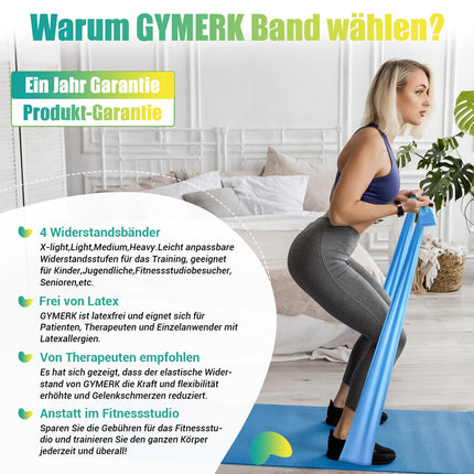 GYMERK Fitness Bands Set of 4, 1.8M Fitness Band, 4 Resistance Levels with Exercise Poster, Exercise Band with Carrying Bag &amp; Exercise Instructions, Ideal for Yoga, Pilates, Muscle Building, Physiotherapy