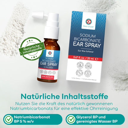 Medi Grade Earwax Remover Spray – Natural Sodium Bicarbonate Ear Cleaner Spray for Blocked Ears, Earwax Removal – 20ml Bottle with Over 50 Ear Sprays for Easy Application