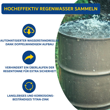 SÜDMETALL - Premium zinc rainwater collector 100 mm with hose and barrel connection for the downpipe - Titanium zinc rainwater collector 75% water yield - Water collector for rain barrels developed by specialist retailers