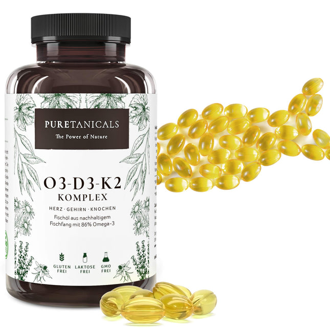 Omega 3 + Vitamin D3, K2 MK7 All-Trans microencapsulated - Premium Essentials O3-D3-K2 high-dose - Fish oil with essential EPA &amp; DHA fatty acids | Fish Oil Omega3 Fish Oil Drops | 240 Capsules