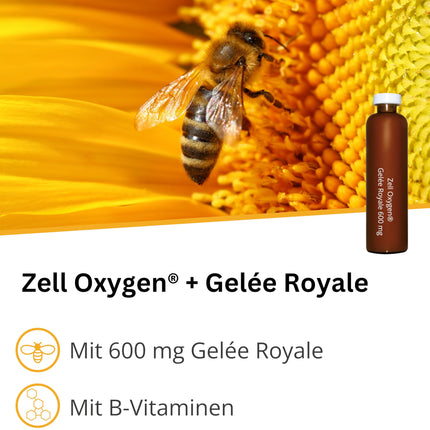 Dr. Wolz Zell Oxygen + Royal Jelly 600 mg, natural enzyme yeast cells, for performance and energy, with fresh organic royal jelly and vitamins, 14 ampoules of 20 ml each
