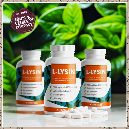 L-Lysine Tablets 365x - optimally high-dose with 2000 mg lysine HCL per day, of which 1600 mg pure L-Lysine - essential amino acid from fermentation - 100% vegan - laboratory-tested with certificate