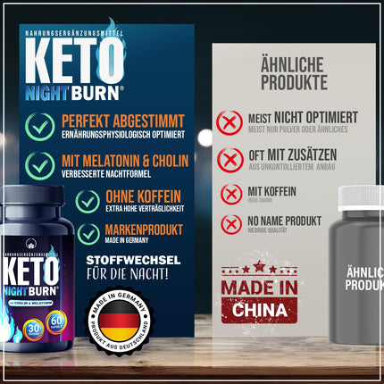 NEW: Saint Nutrition® KETO NIGHT BURN - Appetite suppressant with melatonin 0.5 mg and choline for the night - Metabolism formula extremely fast &amp; finally - improved formula for women &amp; men