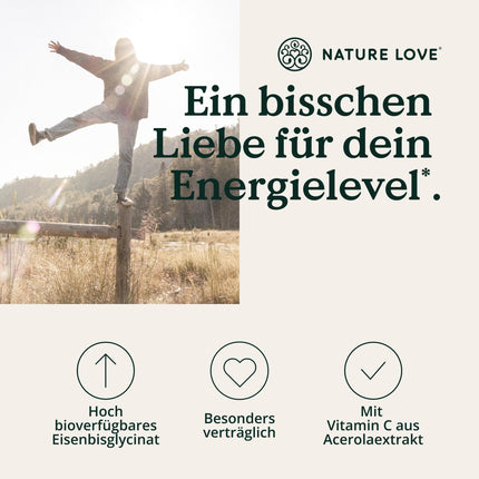 NATURE LOVE® Iron Tablets with Vitamin C - 240 Tablets - 20mg Iron and 40mg Vitamin C per Tablet - Highly Bioavailable Iron Bisglycinate (Iron Chelate) - Vegan, Produced in Germany