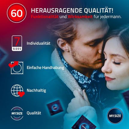 MY.SIZE Classic Condoms Size 5 I 60 mm Width I 36 Pieces Large Pack I Premium Condoms Extra Thin I Realistic, Ultra-Thin Condoms I Thin 0.07 mm Wall Thickness I Vegan Condoms I Condoms for Men