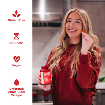 Goli Nutrition, Apple Cider Vinegar, 60 vegan gummies, 1000mg apple cider vinegar per serving, gluten-free, soy-free, GMO-free, apple cider vinegar flavor