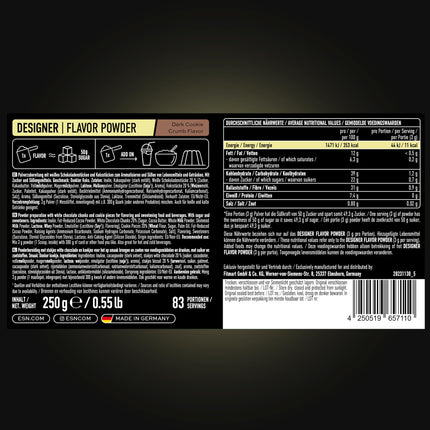 ESN Designer Flavor Powder, Dark Cookie Crumb, 250 g, flavor powder for sweetening, without much sugar and calories - made in Germany