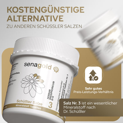 Senagold Schuessler Salt No. 3 - Ferrum phosphoricum D12 Tablets - gluten-free (400 tablets)