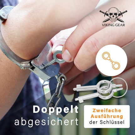 VIKING GEAR® genuine professional handcuffs made of hardened steel in silver with 2 keys - government quality - security accessories - handcuffs sex - handcuffs sex