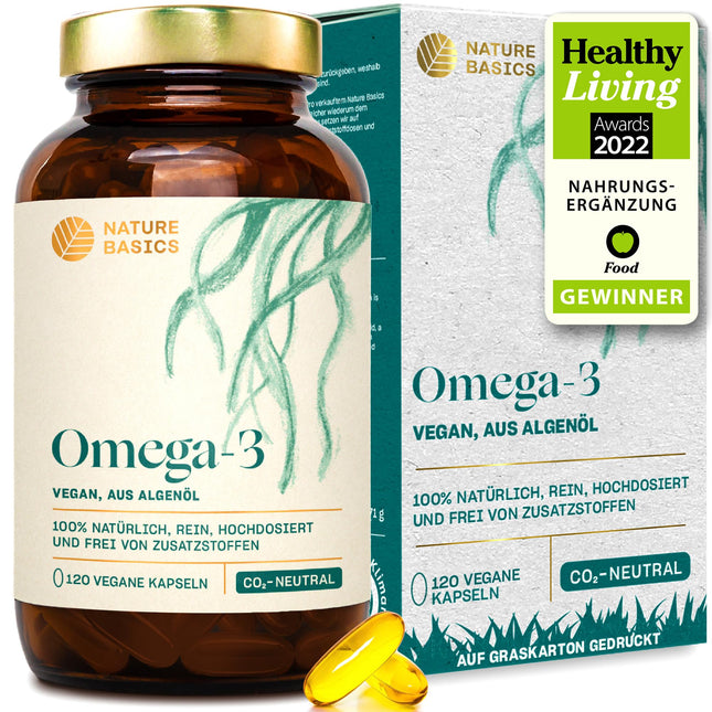 Vegan Omega 3 from algae oil | 120 high-dose capsules for 4 months | One capsule daily | Laboratory-tested for purity