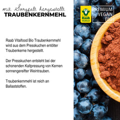 Raab Vitalfood® Organic Grape Seed Flour Powder (300 g) - rich in fiber (60% fiber content), vegan, gluten-free, premium organic quality
